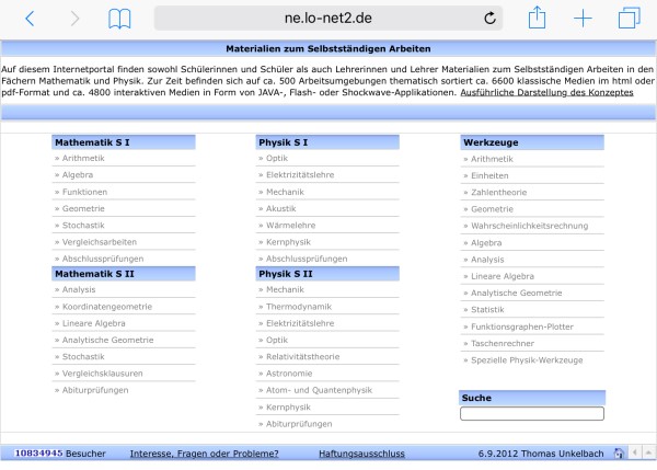 Materialien zum Selbstständigen Arbeiten in Mathematik und Physik - Foto/Abbildung: ne.lo-net2.de/selbstlernmaterial
